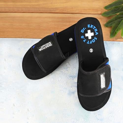 DOCTOR EXTRA SOFT Women's Care Orthopaedic and Diabetic Adjustable Strape Super Comfort Dr Sliders Flipflops and House Slippers for Women’s and Girl’s Slides D-52-Bk/Blue-6UK - Image 3