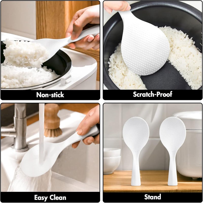 FireKylin 2 Pcs Plastic Rice Paddle,Non Stick Standing Rice Spoon Scooper Spatula,Heat Resistant Rice Cooker Spoon (White) - Image 4