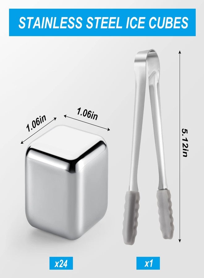 Yexiya 24 Pcs Reusable Stainless Steel Ice Cubes with Tongs Whiskey Cubes Vodka Metal Rocks Tool Ice Stones Rocks for Summer Drinks Chilling Whiskey Iced Coffee Vodka Liqueurs Wine Not Solid - Image 2