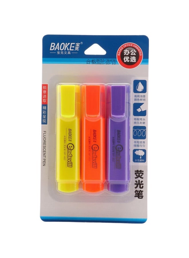 Baoke 3Mp460 3-Color Highlighter Marking Pen, Water-Based Marker, Random Color, 1 Card/3 Pens - Image 1