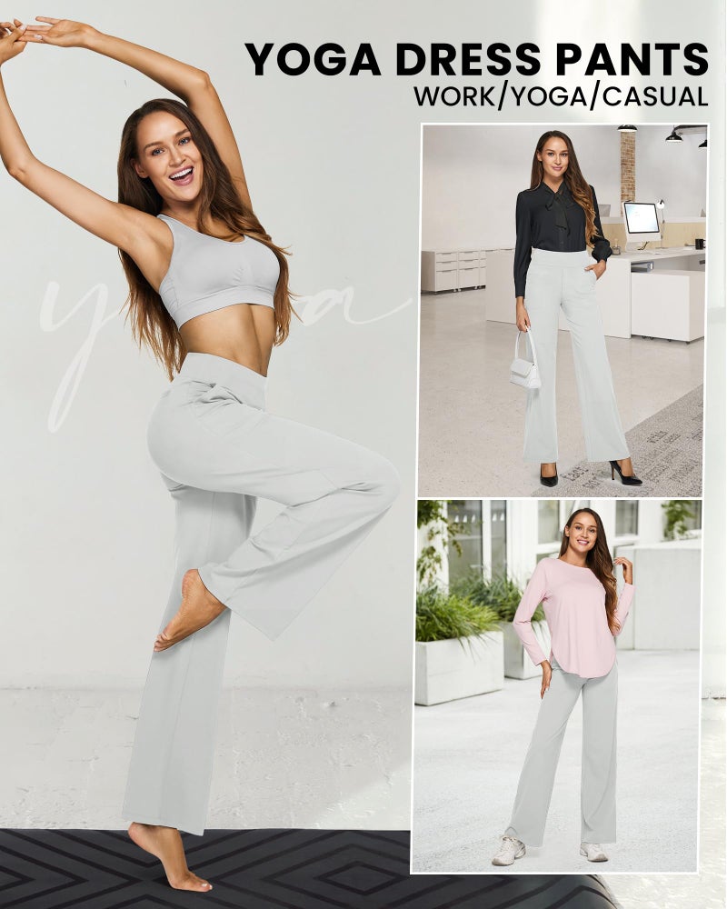G4Free High Waist Pants for Women Wide Straight Leg Sweatpants with Pockets Loose Fashionable Yoga Lounge Casual Clothing(Light Grey,L,31") - Image 4