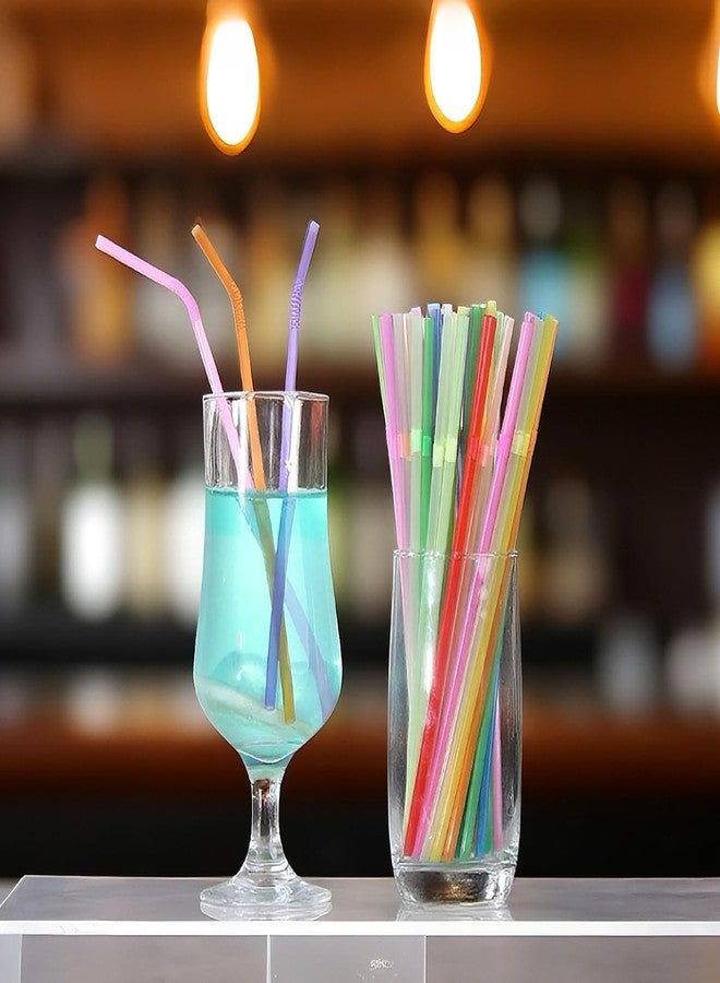 YAOSHENG 200PCS Disposable Plastic Drinking Straws - Flexible Straws Disposable Long Colorful PP Plastic Striped Assorted Colors for Home Use Milk Juice Drinks.8.25"Long X 0.2"Diameter - Image 5