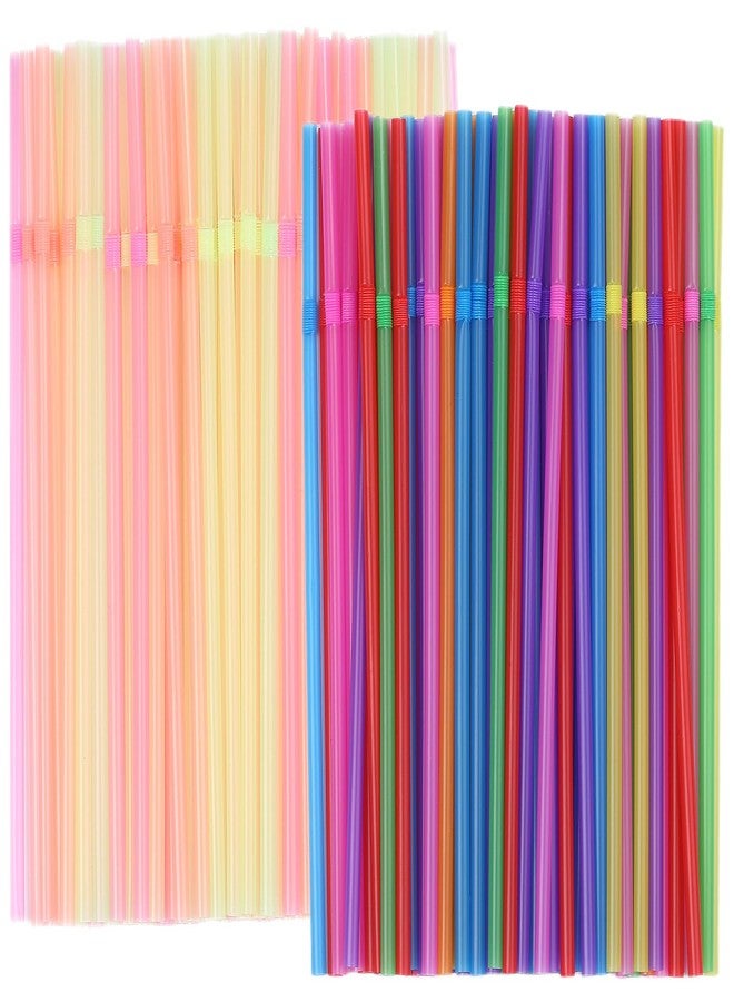 YAOSHENG 200PCS Disposable Plastic Drinking Straws - Flexible Straws Disposable Long Colorful PP Plastic Striped Assorted Colors for Home Use Milk Juice Drinks.8.25"Long X 0.2"Diameter - Image 1
