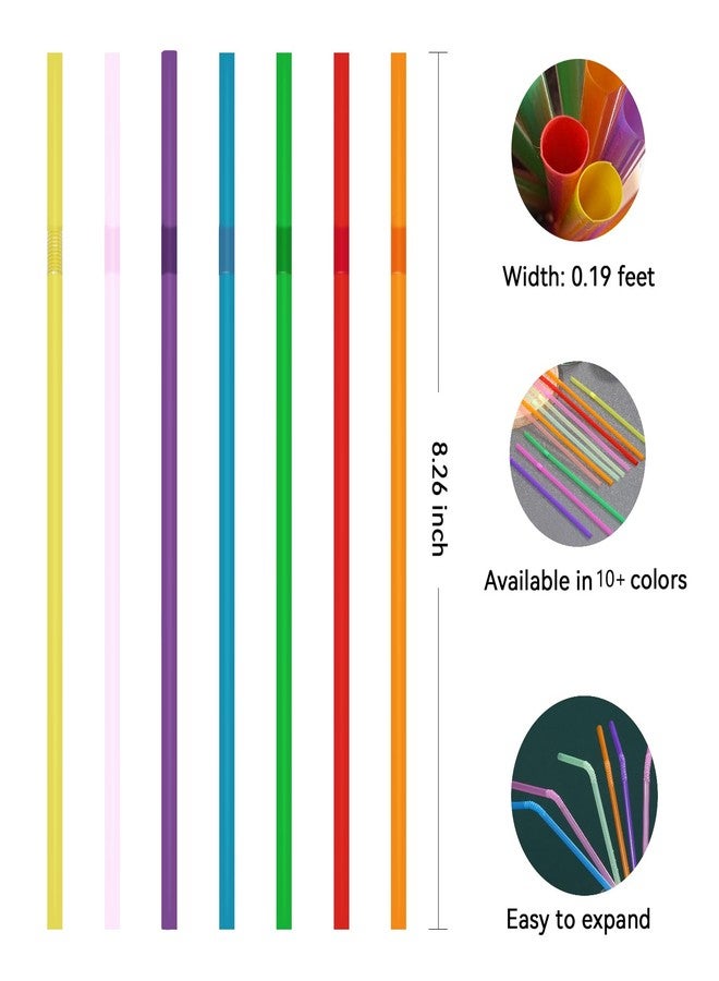 YAOSHENG 200PCS Disposable Plastic Drinking Straws - Flexible Straws Disposable Long Colorful PP Plastic Striped Assorted Colors for Home Use Milk Juice Drinks.8.25"Long X 0.2"Diameter - Image 2