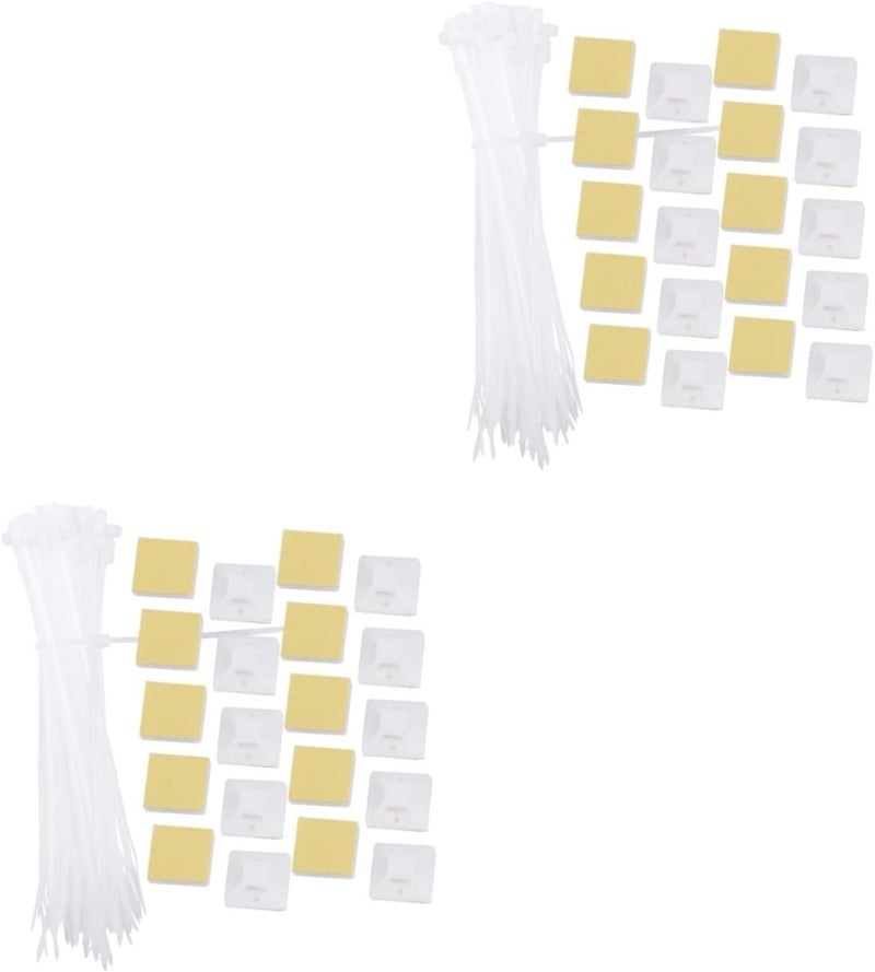 2 Pack White Self Adhesive Cable Clips And Zip Ties Cable Holder Mounts - Image 1