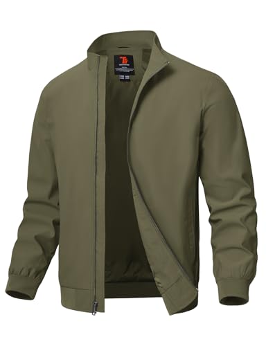 TBMPOY Mens Light Jackets Waterproof Bomber Work Jacket Causal Windbreaker Full Zip Golf Dress Outwear CoatsArmy Green S - Image 1