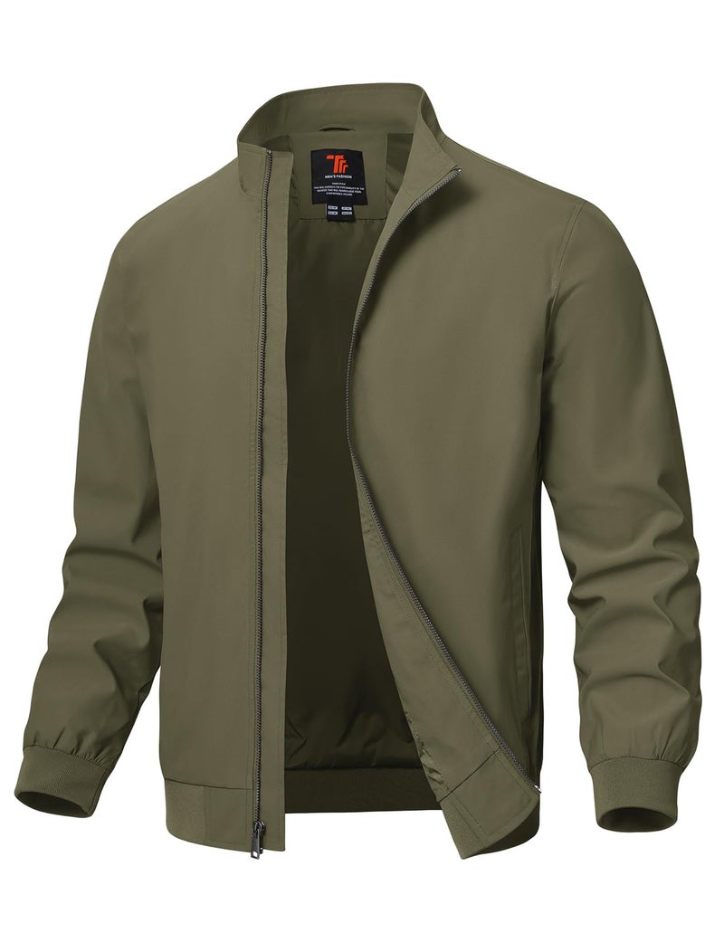 TBMPOY Mens Light Jackets Waterproof Bomber Work Jacket Causal Windbreaker Full Zip Golf Dress Outwear CoatsArmy Green S - Image 2