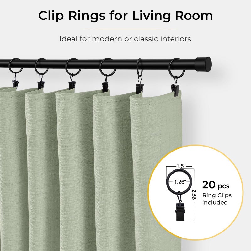 INOVADAY 100% Blackout Curtains for Bedroom, Sage Black Out Curtains 84 Inch Long, Clip Rings Linen Blackout Drapes, Thermal Insulated Room Darkening for Living Room, 2 Panels - W50xL84 - Image 4