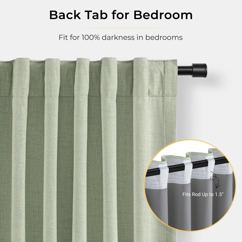 INOVADAY 100% Blackout Curtains for Bedroom, Sage Black Out Curtains 84 Inch Long, Clip Rings Linen Blackout Drapes, Thermal Insulated Room Darkening for Living Room, 2 Panels - W50xL84 - Image 5