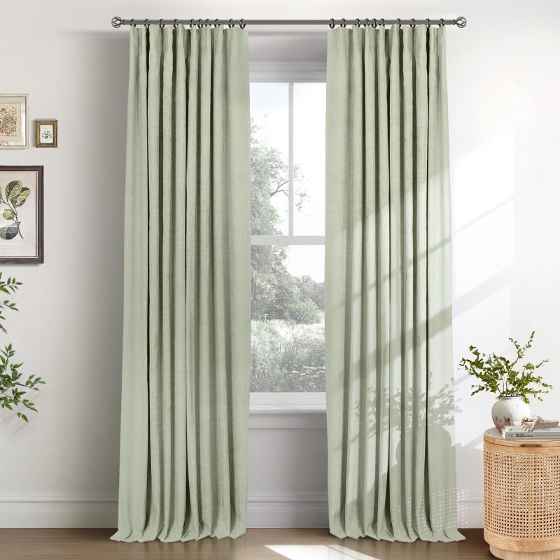 INOVADAY 100% Blackout Curtains for Bedroom, Sage Black Out Curtains 84 Inch Long, Clip Rings Linen Blackout Drapes, Thermal Insulated Room Darkening for Living Room, 2 Panels - W50xL84 - Image 1