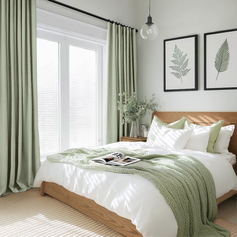 INOVADAY 100% Blackout Curtains for Bedroom, Sage Black Out Curtains 84 Inch Long, Clip Rings Linen Blackout Drapes, Thermal Insulated Room Darkening for Living Room, 2 Panels - W50xL84 - Image 3