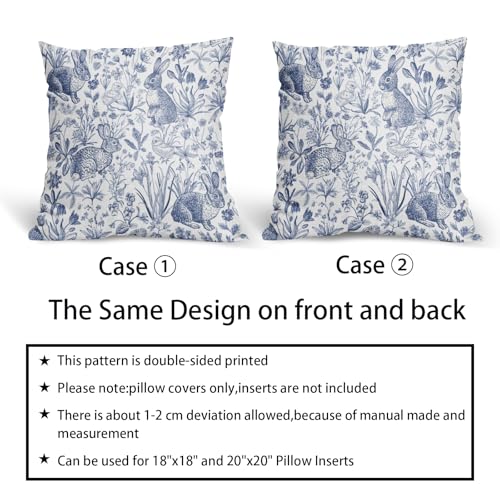 aportt Spring Navy Blue Pillow Covers 18X18 Inch Bunny Flowers Leaf Chick Decorative Pillow Cases Easter Rabbit Floral Botanical Plants Throw Pillows Set of 2 Farmhouse Home Decor For Sofa Couch Outdoor - Image 5