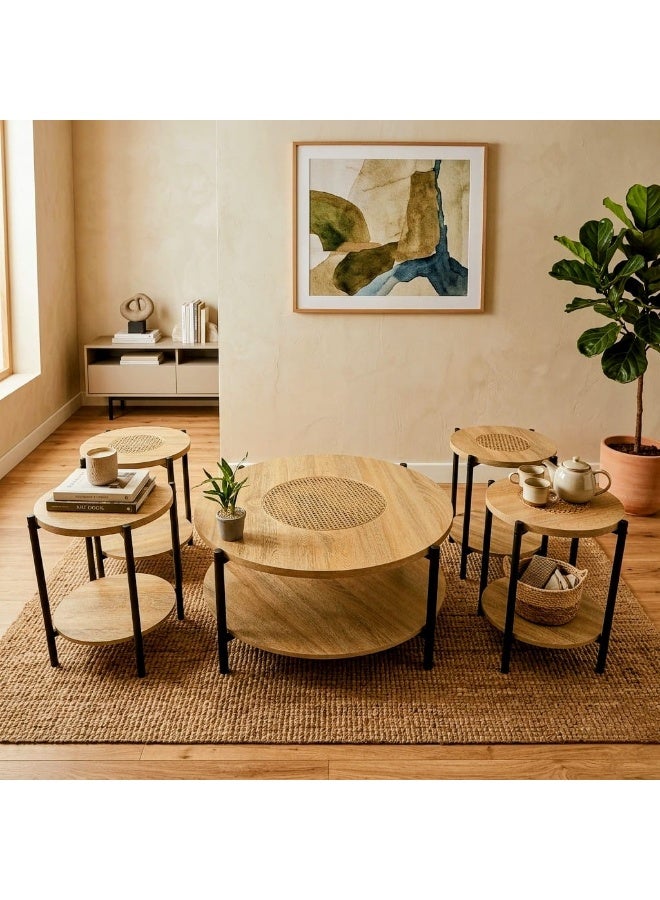 manzil alsaada Round Rattan and Wood Table Set (4+1) – Model DY198 - Image 2