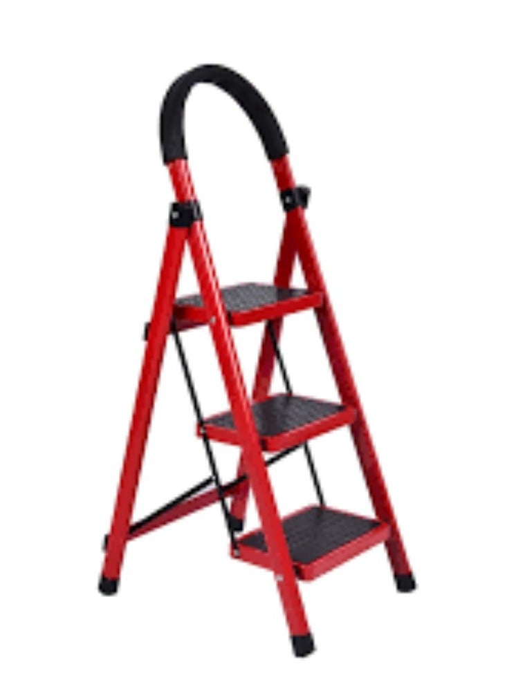 KNP KNP Red foldable ladder with 3 steps is a practical tool designed for easy access to higher places while ensuring safety and convenience.  - Image 1