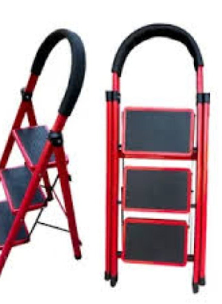 KNP KNP Red foldable ladder with 3 steps is a practical tool designed for easy access to higher places while ensuring safety and convenience.  - Image 2