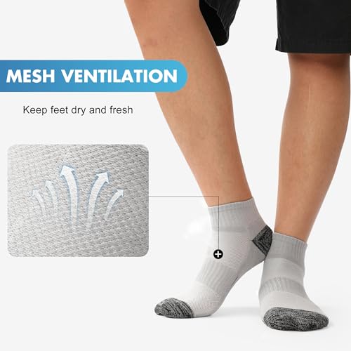 BAMBOO COOL جوارب أنكل رياضية للرجال من BAMBOO COOL، منخفضة القطع، مبطنة، تمتص الرطوبة، جوارب جري، دعم قوس القدم، قابلة للتنفس، عبوة 6 جوارب رمادية - Image 3