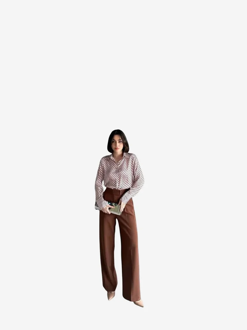 ماي فاشن MY FASHION Striped Button-Up Shirt with Shirt Collar