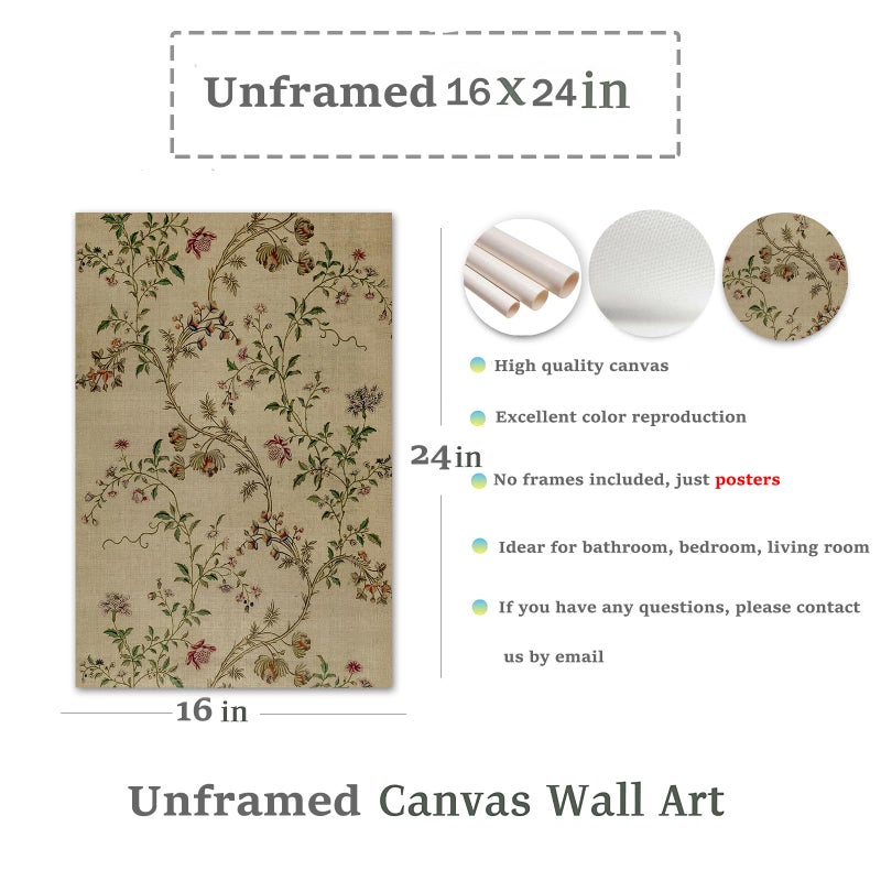 SHEWANT ART Vintage Botanical Wall Art Decor Antique Floral Canvas Wall Art Neutral Flower Prints Poster Vintage Farmhouse Pictures Painting Aesthetic Floral Artwork for Living Room Bedroom, 16"X24" Unframed - Image 2