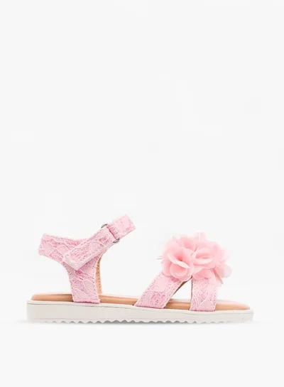 JUNIORS Girls Floral Accent Sandals With Hook And Loop Closure