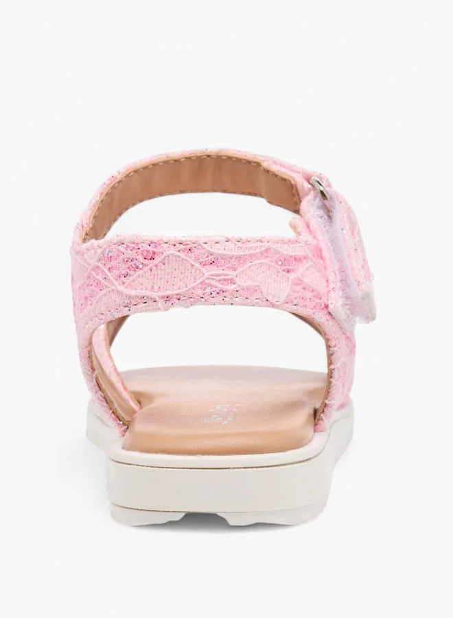 JUNIORS Girls Floral Accent Sandals With Hook And Loop Closure