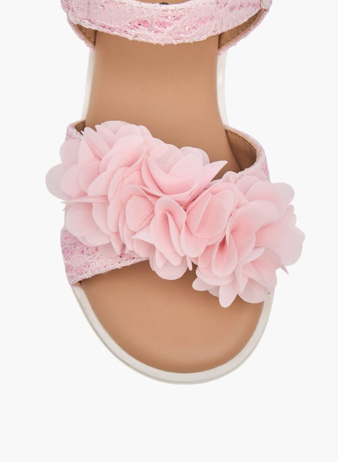 جونيورز صنادل بناتي بزخارف زهور وإغلاق بشريط لاصق - Image 3