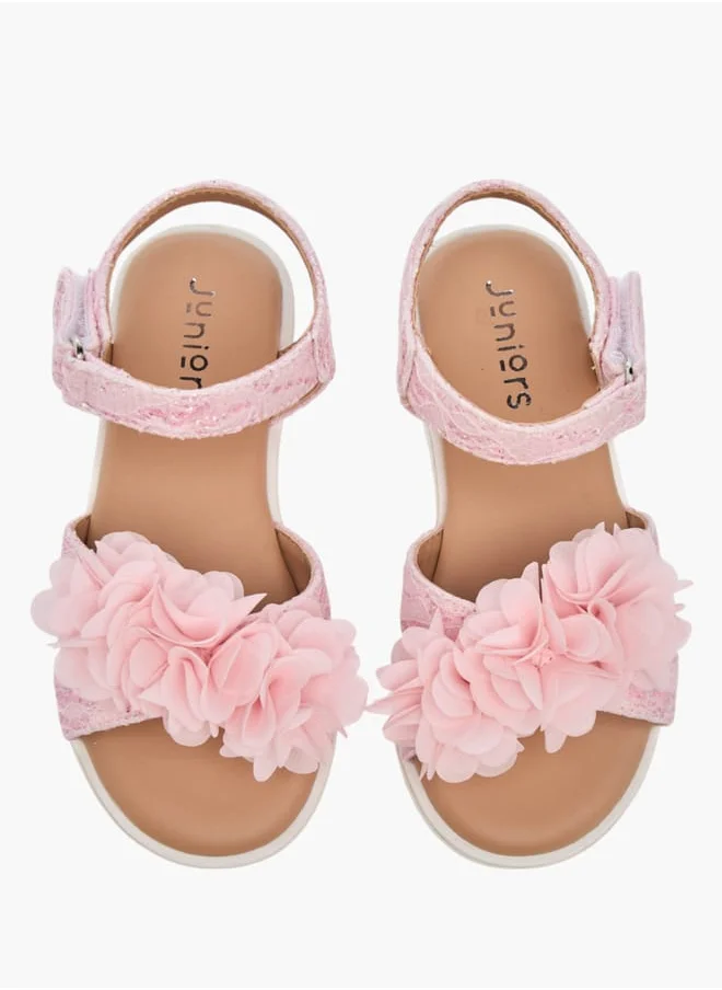 جونيورز Girls Floral Accent Sandals With Hook And Loop Closure Ramadan Collection