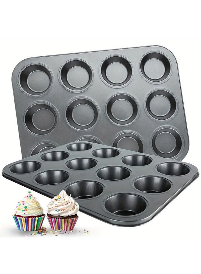 مقلاة مافن سوداء غير لاصقة 12 كأس من صلب الكربون، آمنة للاستخدام في الفرن - Image 5