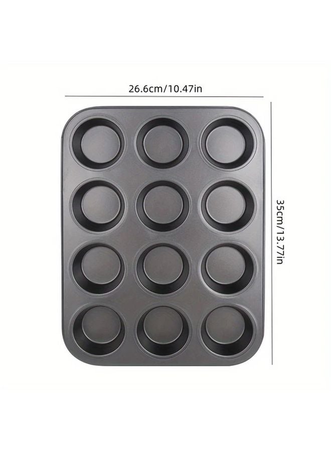 مقلاة مافن سوداء غير لاصقة 12 كأس من صلب الكربون، آمنة للاستخدام في الفرن - Image 4