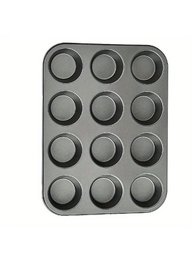 مقلاة مافن سوداء غير لاصقة 12 كأس من صلب الكربون، آمنة للاستخدام في الفرن - Image 1