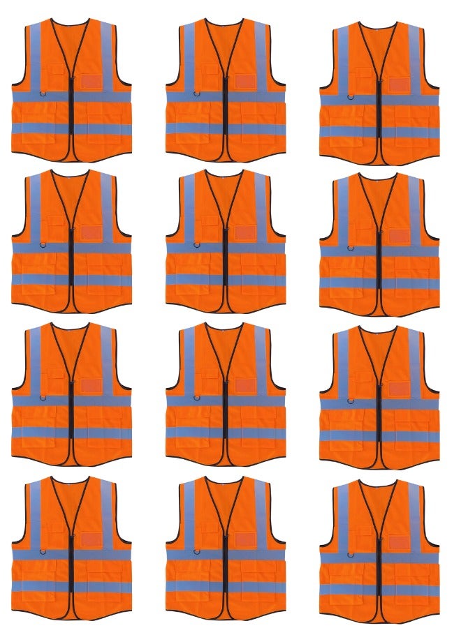 DXB GADGETS Pack of 12 High Visibility Multi Use Vest Safety and Utility Bright Orange  - Image 1