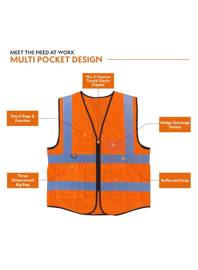DXB GADGETS Pack of 12 High Visibility Multi Use Vest Safety and Utility Bright Orange  - Image 3