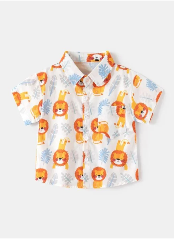 YUNIQEE White Collared Short Sleeve Printed Shirt