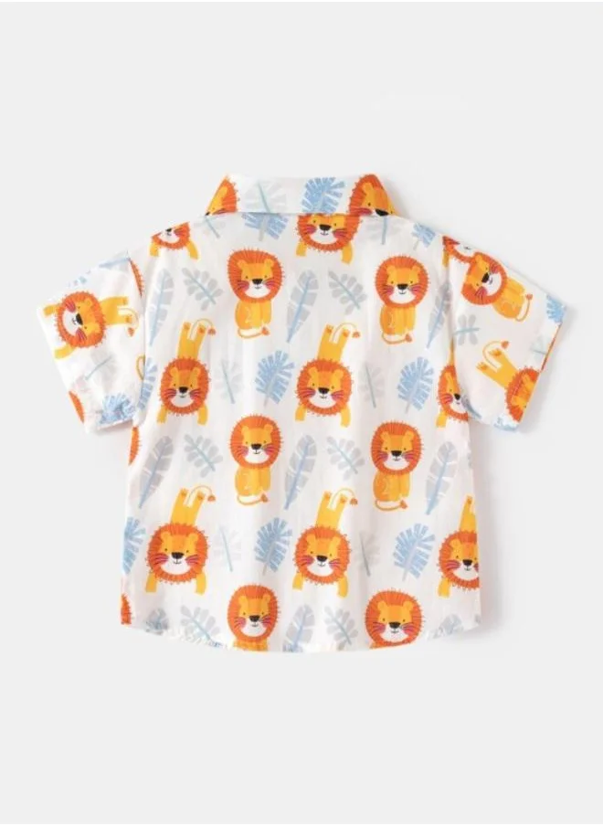 YUNIQEE White Collared Short Sleeve Printed Shirt