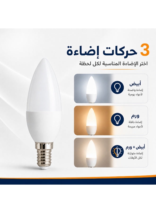 10W E14 LED Candle Bulb (White & Warm Light) – 3-Mode – Suitable for Chandeliers and Wall Sconces - Image 2