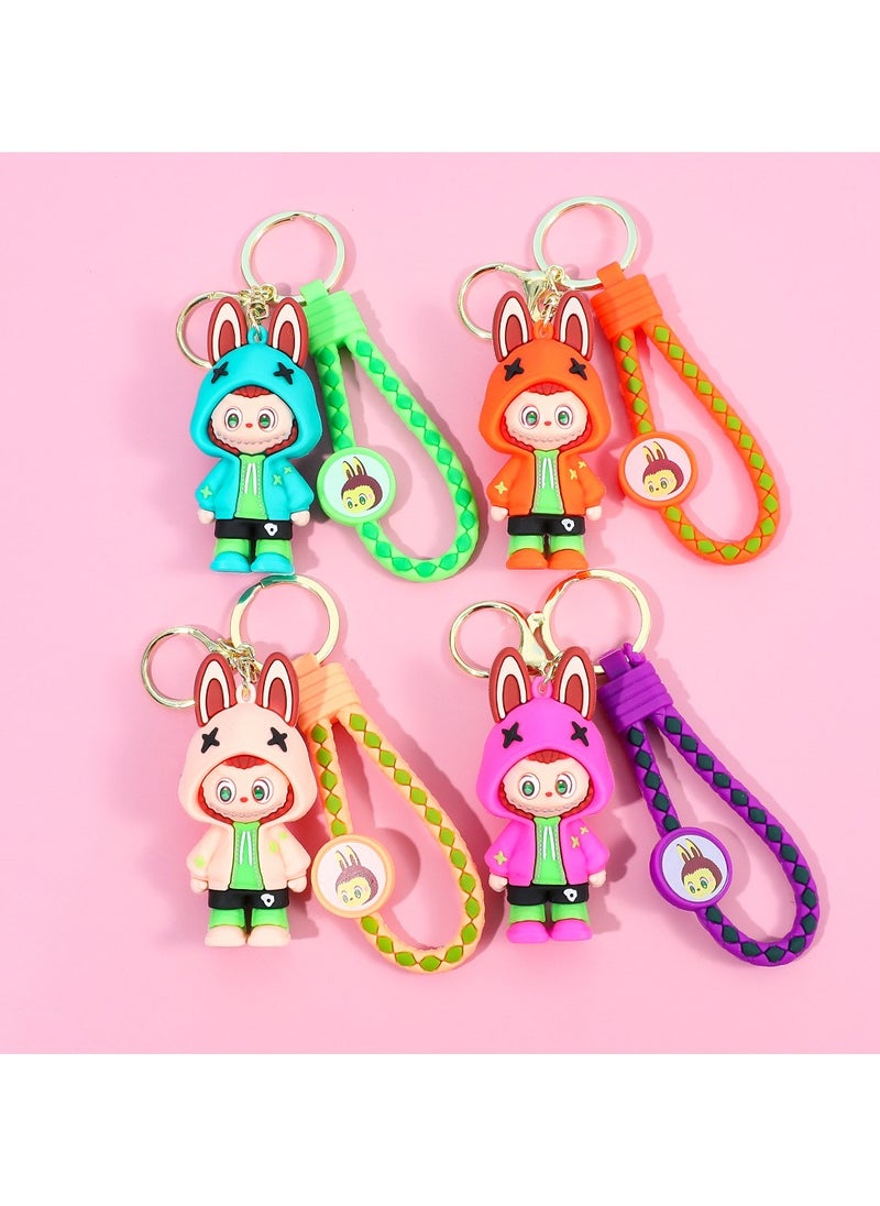 LABUBU LABUBU Keychain Set of 4 – Cute Bucktooth Cartoon Character Pendants – Backpack, Car & Key Ring Accessories Combo  - Image 2