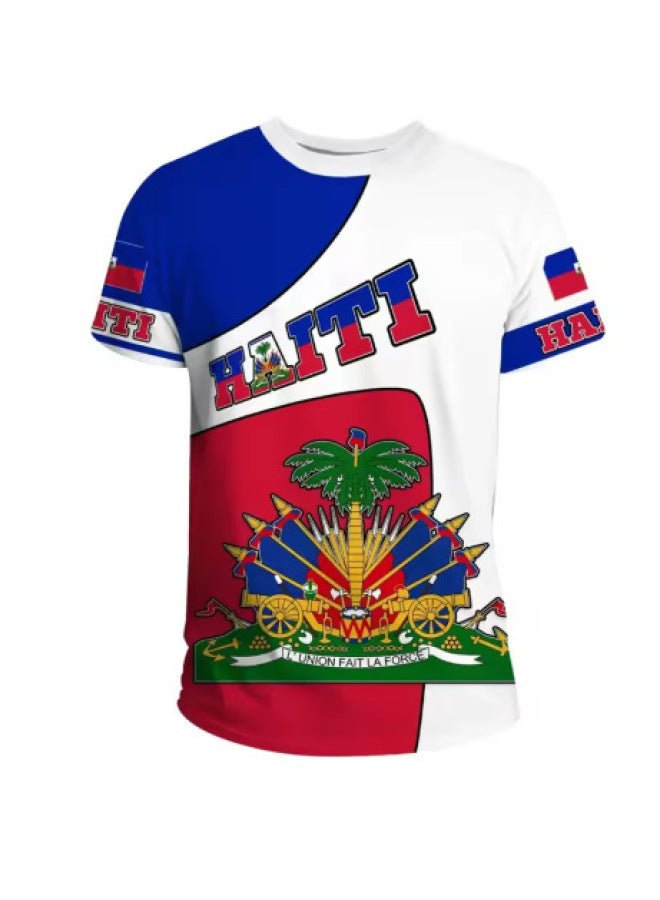 Oversized T-shirt 3d Printed National Emblem Flag Caribbean Sea Haiti Island Vintage Clothing Streetwear Casual Wear
