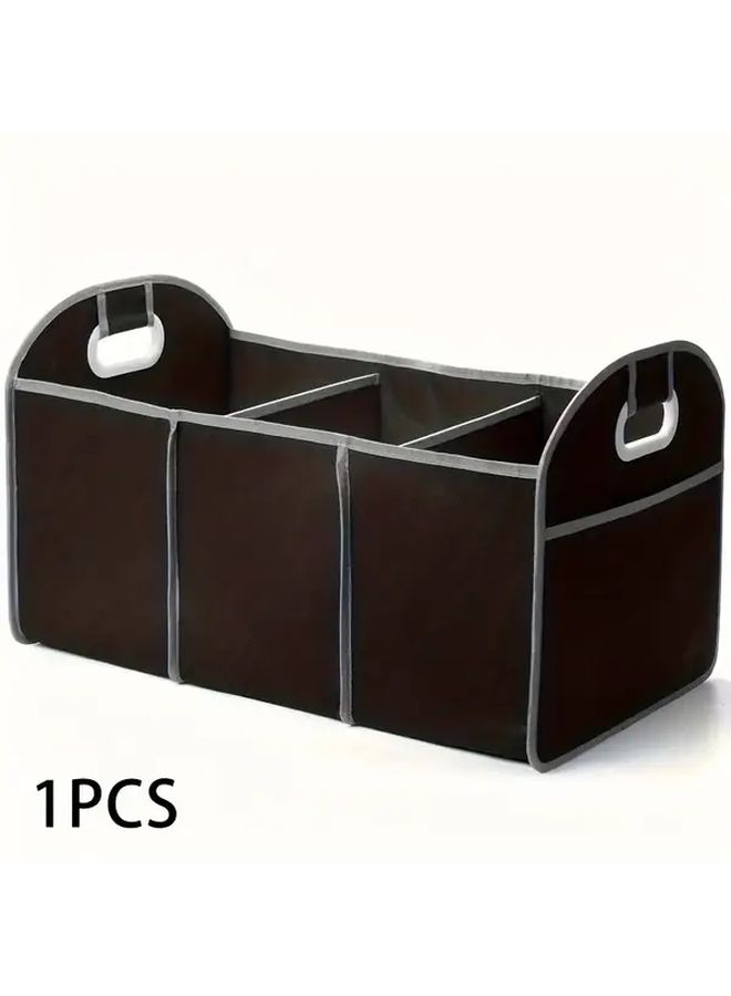 Black Heavy Duty Trunk Storage Box With 3 Spacious Compartments Foldable Organizer Hinged Cover - Image 1