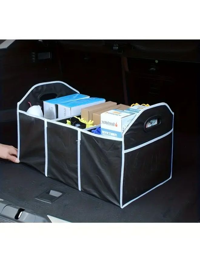 Black Heavy Duty Trunk Storage Box With 3 Spacious Compartments Foldable Organizer Hinged Cover - Image 5