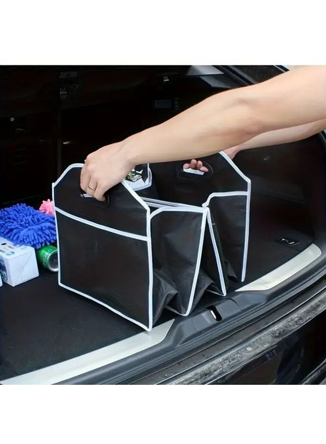 Black Heavy Duty Trunk Storage Box With 3 Spacious Compartments Foldable Organizer Hinged Cover - Image 2