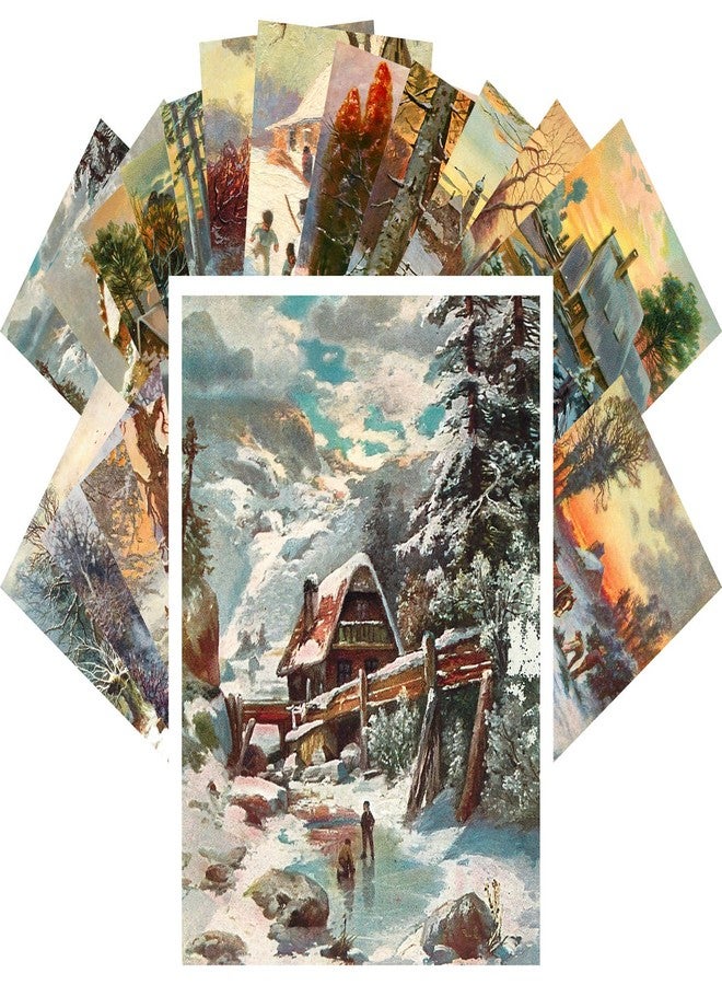 PIXILUV Vintage PostCards 24 pcs Winter Country Landscapes Vintage Christmas Art - Image 1