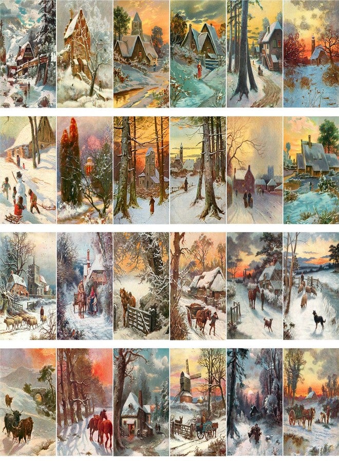 PIXILUV Vintage PostCards 24 pcs Winter Country Landscapes Vintage Christmas Art - Image 2