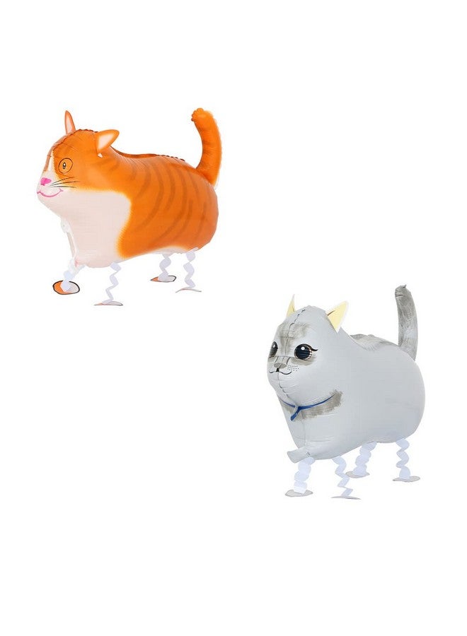 USINNOEM 2 pcs White Yellow Walking Cat Balloon Mylar Balloon for Children Party Theme Party Animal Party Baby Shower Happy Birthday Party Decoration - Image 1