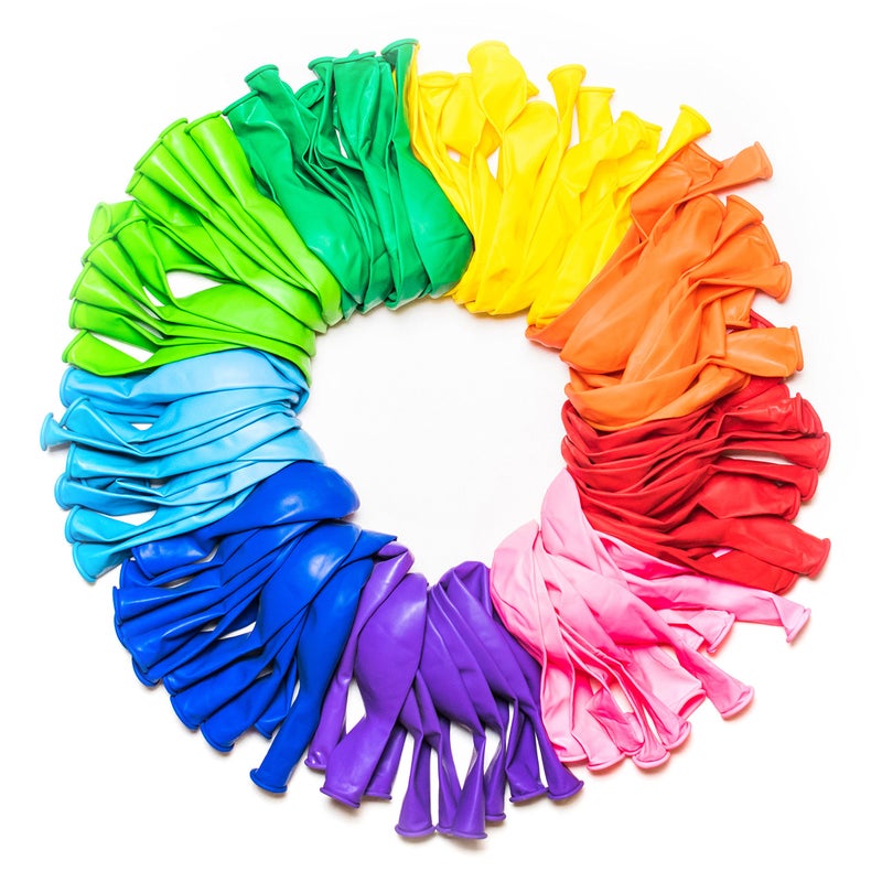 DusicoÂ® Balloons Rainbow Set (100 Pack) 12 Inches, Assorted Bright Colors, Made With Strong Multicolored Latex, For Helium Or Air Use. Kids Birthday Party Decoration Accessory. Easy Blow Up by Mouth - Image 1