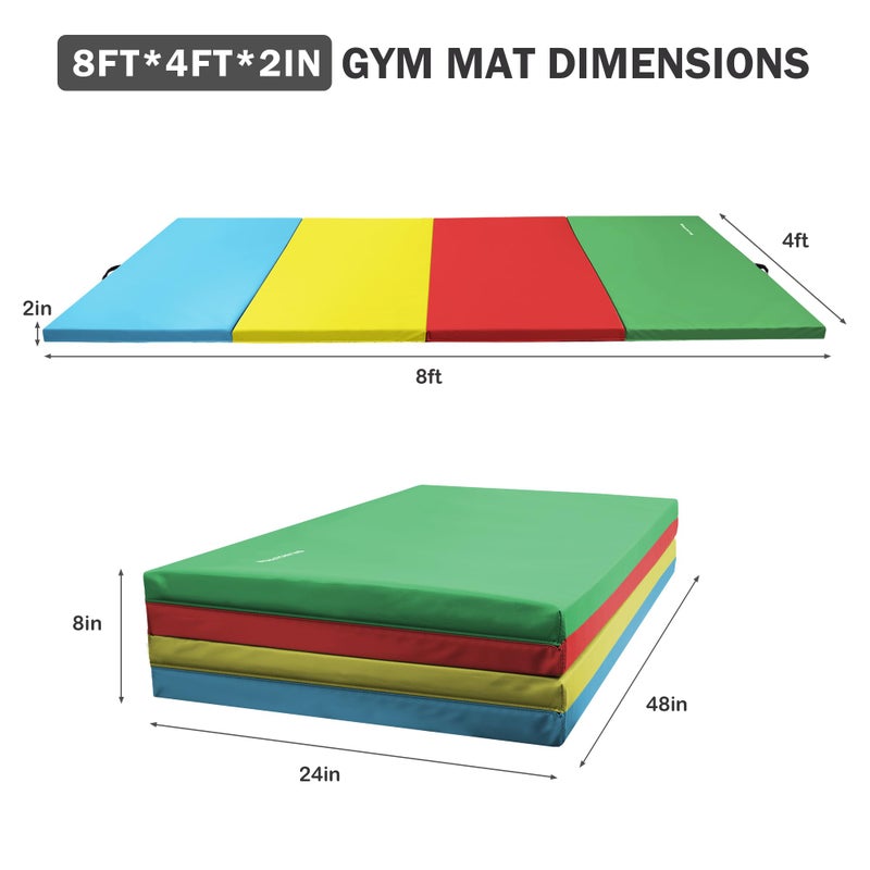 Fitvids Gymnastics Mats for Tumbling, 4'x8'x2" Folding Exercise Gym Mat with Carrying Handles High-Density Anti-Tear Martial Arts Fitness Aerobics Mat for Home Gym Yoga Pilates MMA Core Training, Graphite - Image 2