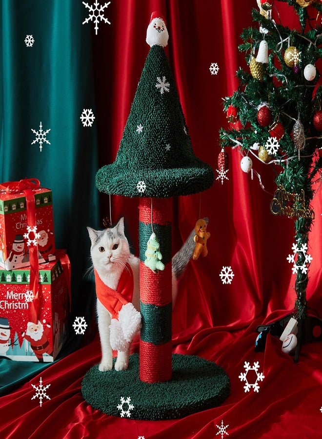 LUCKITTY عمود خدش للقطط من لاكيتي مع 4 ألعاب قطيفة معلقة - بديل مثالي لشجرة عيد الميلاد. امنح قطتك لعبة وعمود خدش في آن واحد مع هذه الشجرة الرائعة مقاس 30 × 15 بوصة باللونين الأحمر والأخضر. - Image 2
