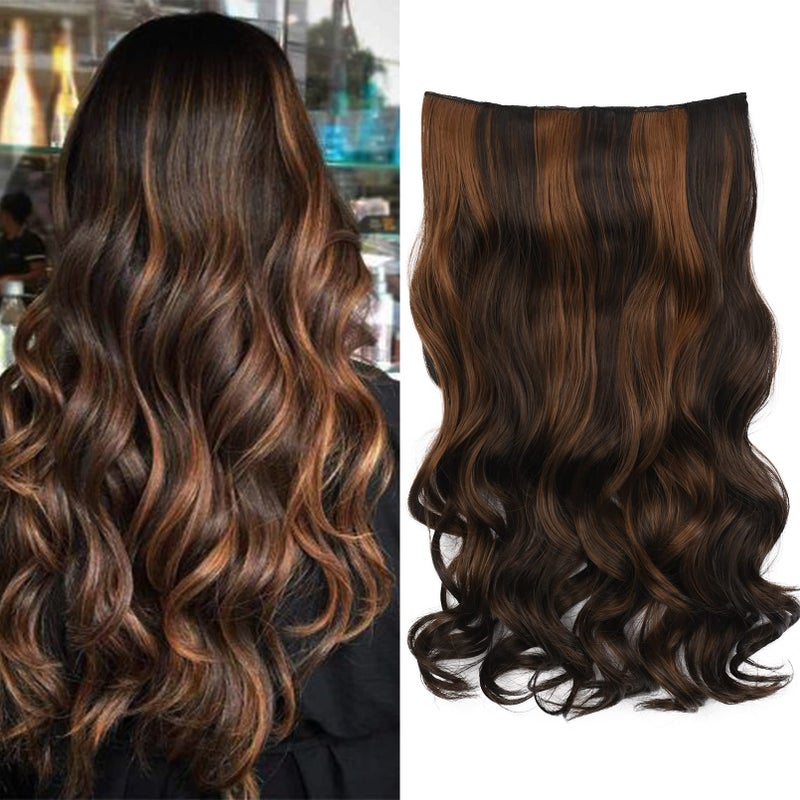 REECHO 16 1Pack 34 Full Head Curly Wavy Clips in on Synthetic Hair Extensions HE008 Hairpieces for Women 5 Clips 39 Oz per Piece  Dark Brown with Chestnut Highlights