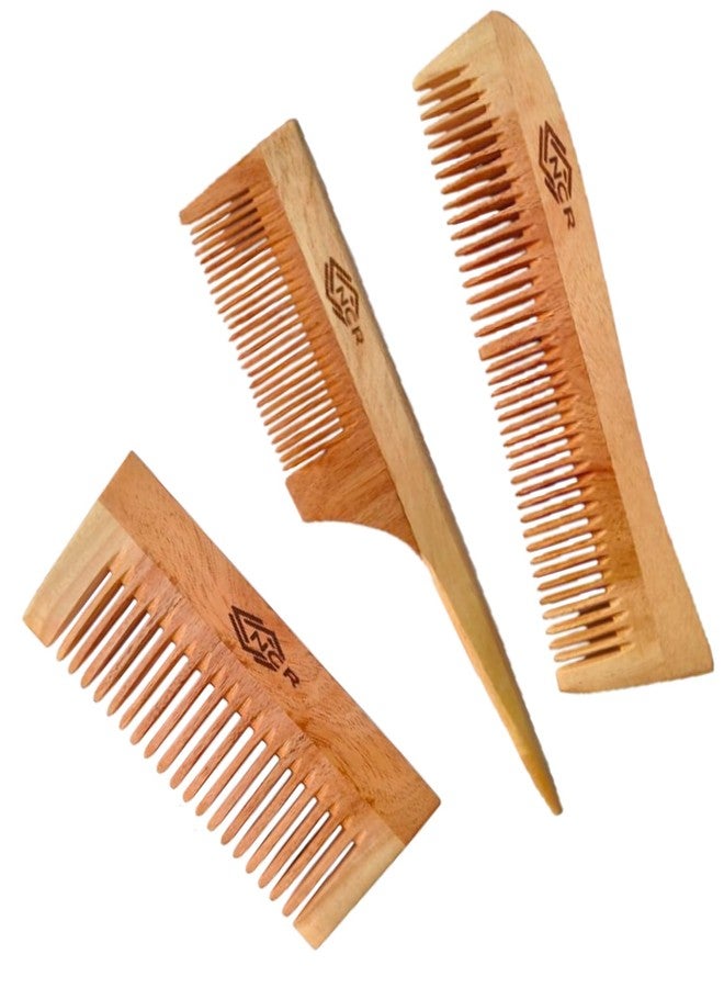 NCR Neem Hair Wooden Comb for Men & Women Anti Hairfall Dandruff Control Dual & Single Teeth Comb - Image 1