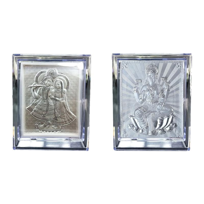 UAX Pack of Two 999 Pure Silver Bhakti Idols Pack of RadhaKrishna and Laxmi Murti Silver Gift Item Gift for Office Home f - Image 2