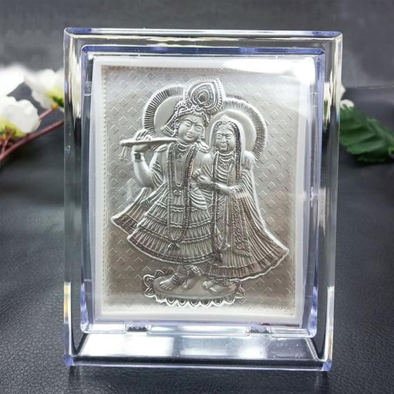UAX Pack of Two 999 Pure Silver Bhakti Idols Pack of RadhaKrishna and Laxmi Murti Silver Gift Item Gift for Office Home f - Image 4