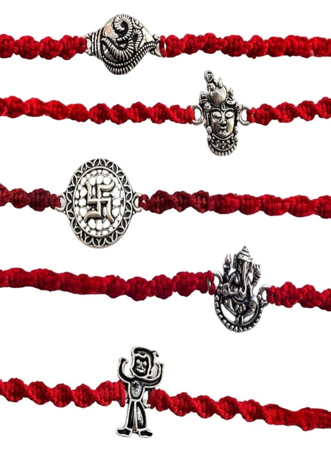 LBV 925 Sterling Oxidized Silver Set Of 5 Different Rakhi For Brother | Raksha Bandhan Rakhi/Bracelet | Handcrafted | Handmade | Traditional Designer Rakhi for Gift | With Bottle Of Ganga jal Roli Chawal - Image 1